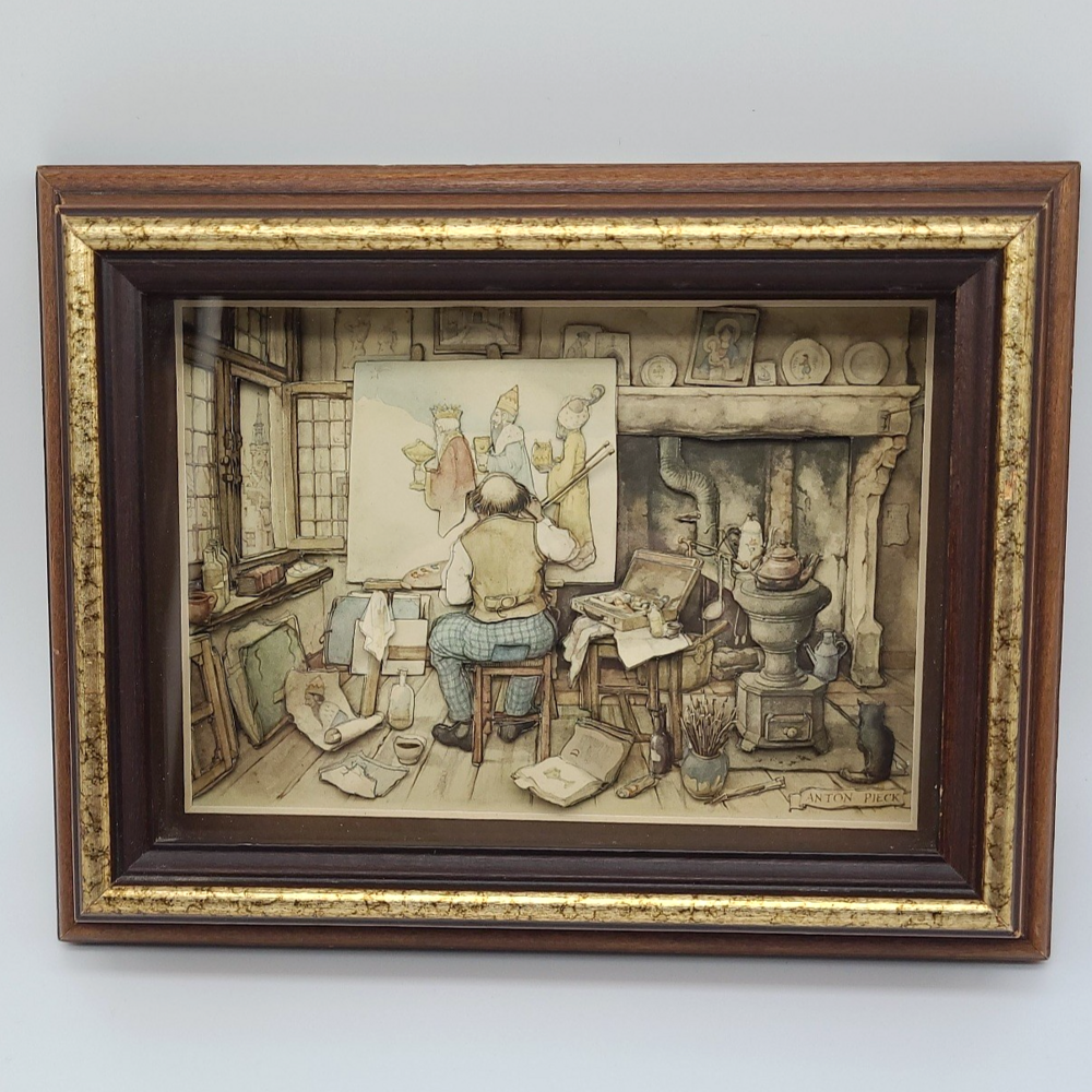 Vintage Anton Pieck 3D Framed Shadow Box Paper Scene 1966 ~Die Cut